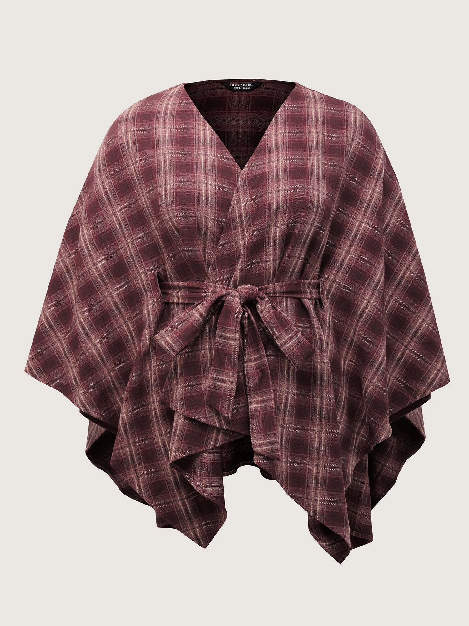 Plaid Asymmetrical Hem Cinched-Waist Coat