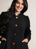 Colorful Buttons Hooded Pocket Coat