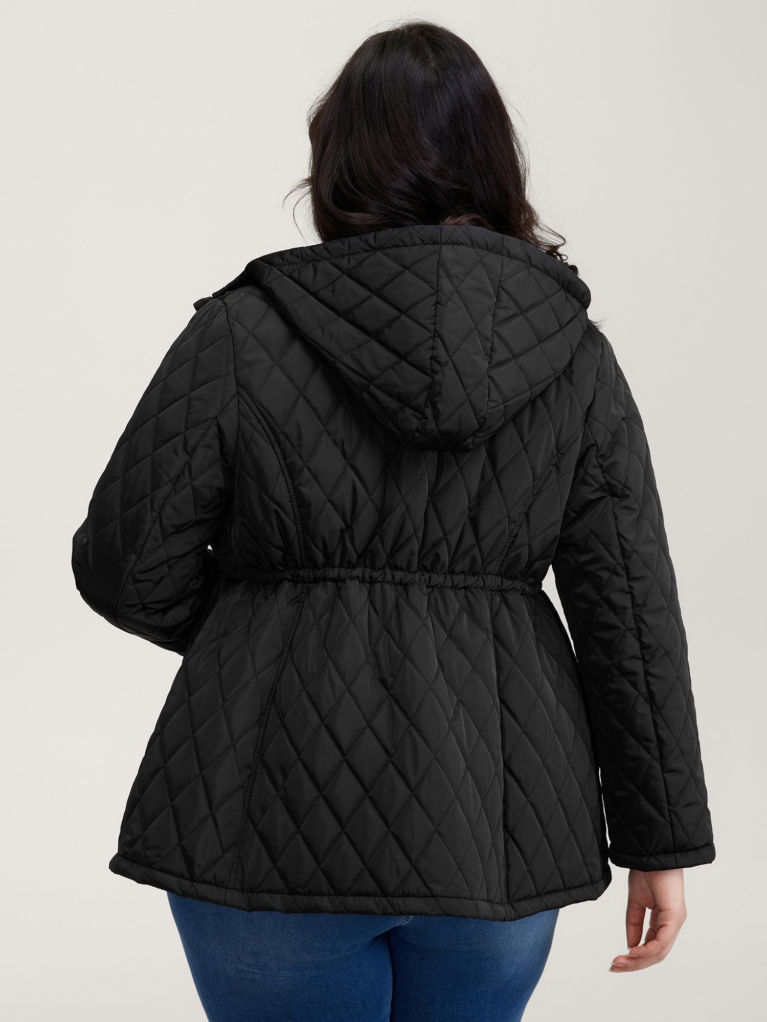Drawstring Waist Pockets Quilted Jacket