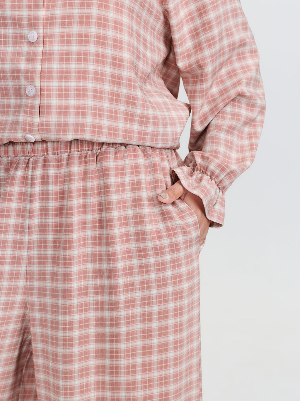 Gingham Ruffled Hem Loungewear Set