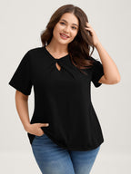 Knotted Cut-Out Neckline Solid T-Shirt