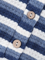 Striped Button Placket Fitted T-Shirt