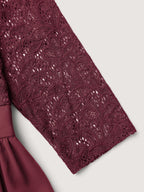 Lace Patchwork Shirred Midi Pocket Dress