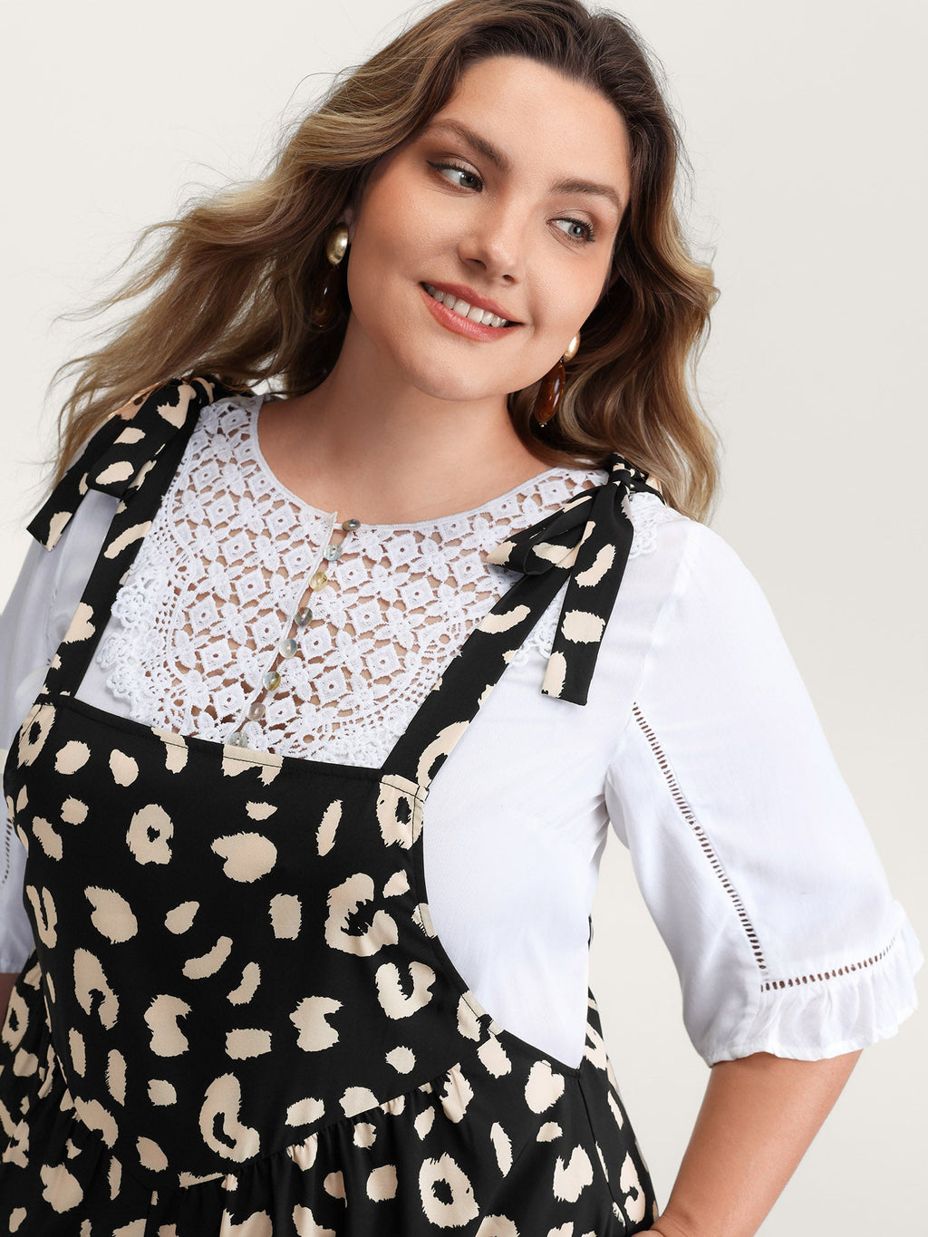 Leopard Print Shirred Shoulder Ties Jumpsuit