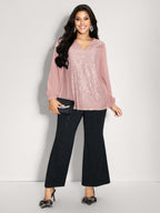 Shimmery Sequin Notched Collar Blouse