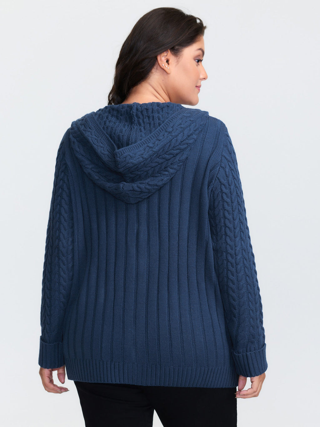 Cableknit Zipper Hooded Knit Cardigan