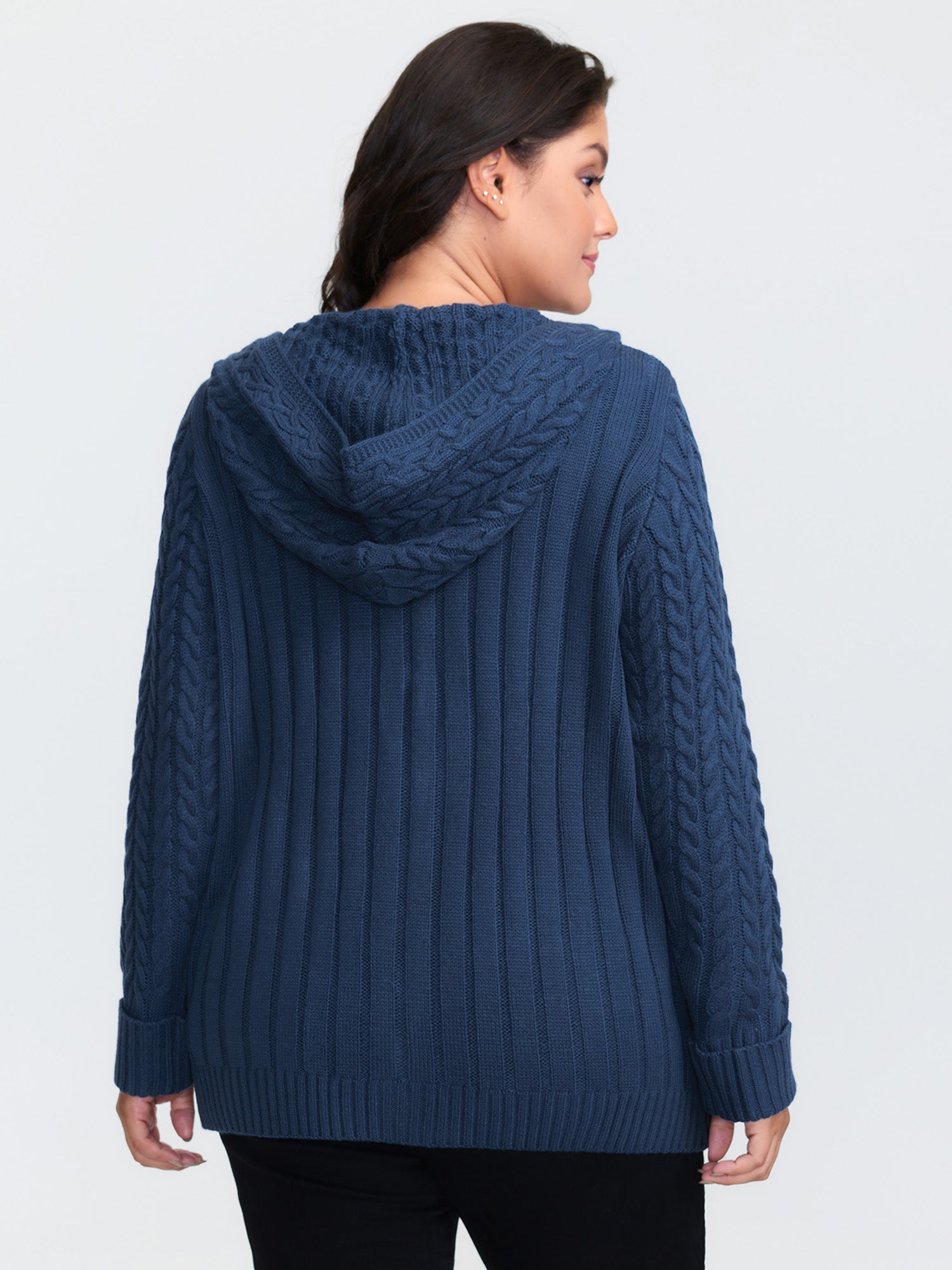 Cableknit Zipper Hooded Knit Cardigan
