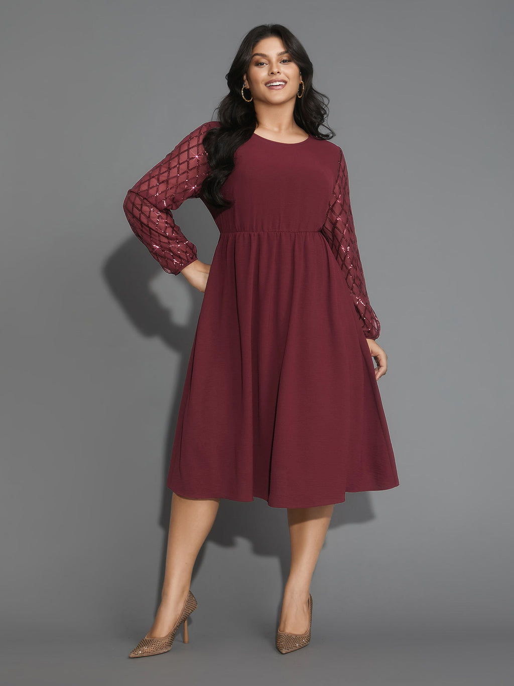 Texture Sequin Mesh Patchwork Belted Dress