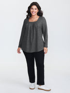 Textured Knit Pleated Neckline Top