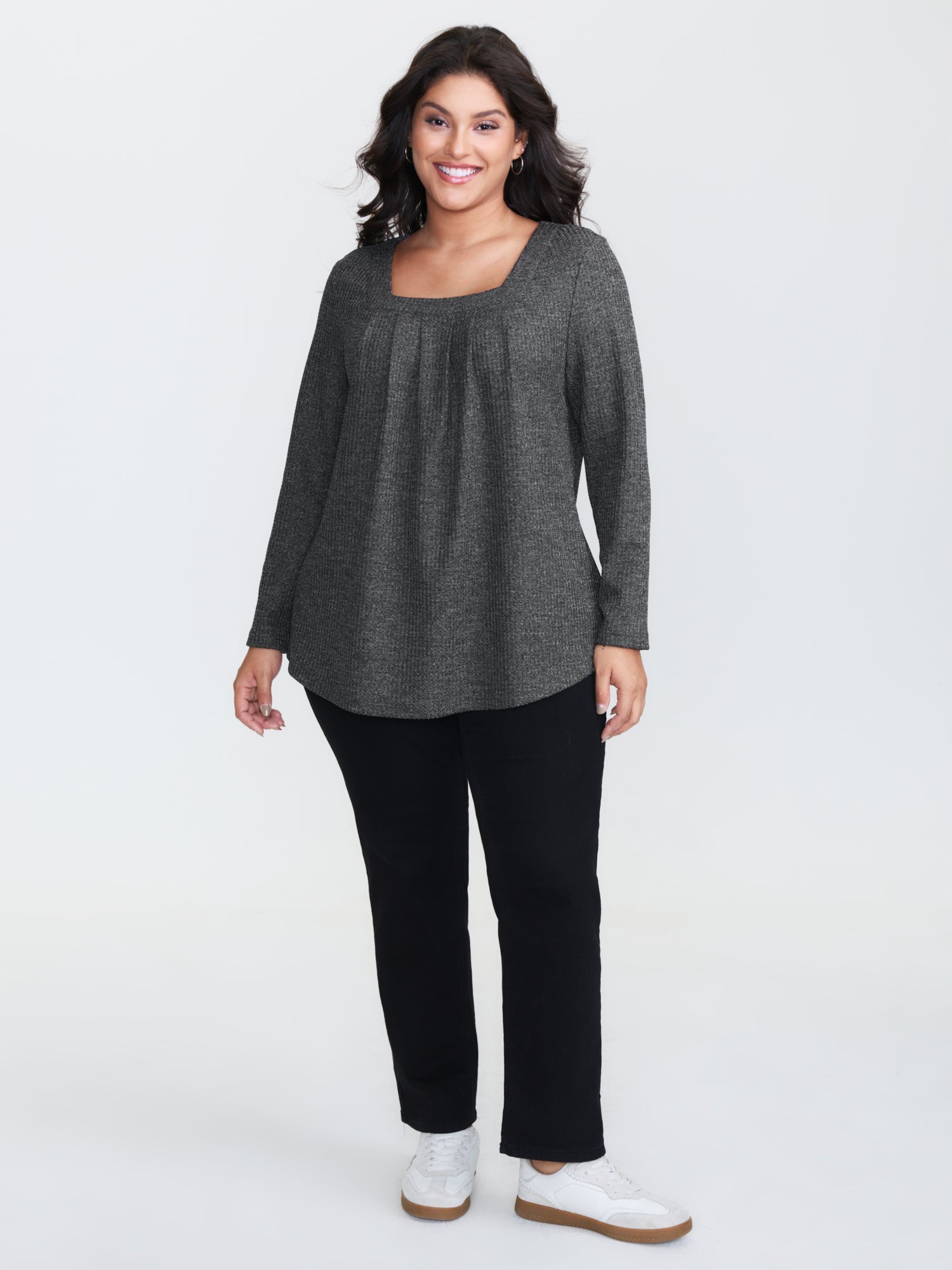 Textured Knit Pleated Neckline Top