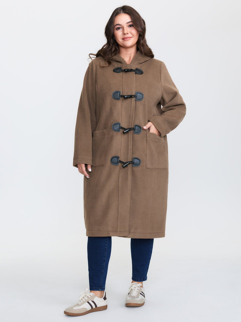 Hooded Relaxed-Fit Horn Button Long Coat