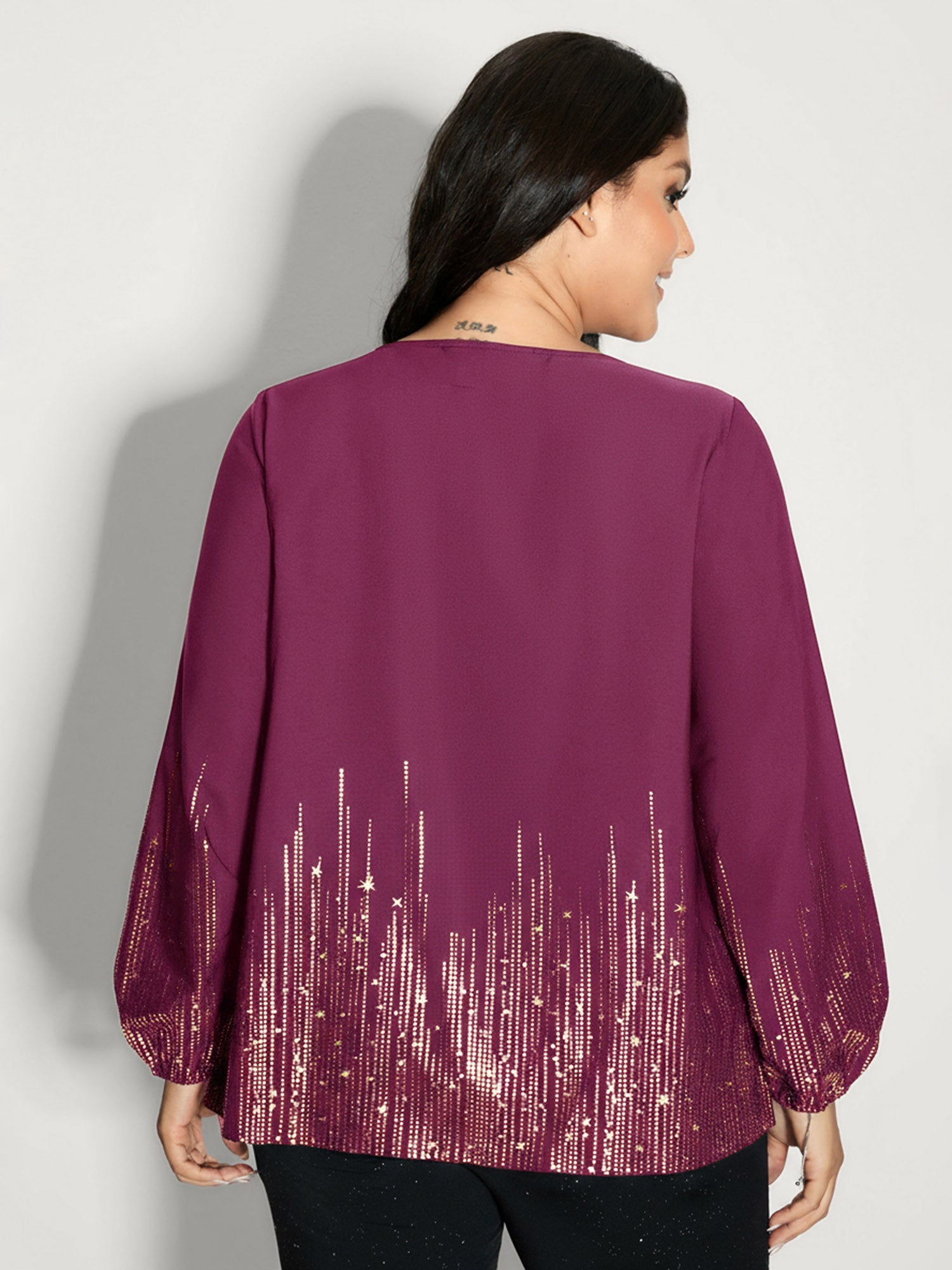 Shimmery Cut-Out Neck Blouse