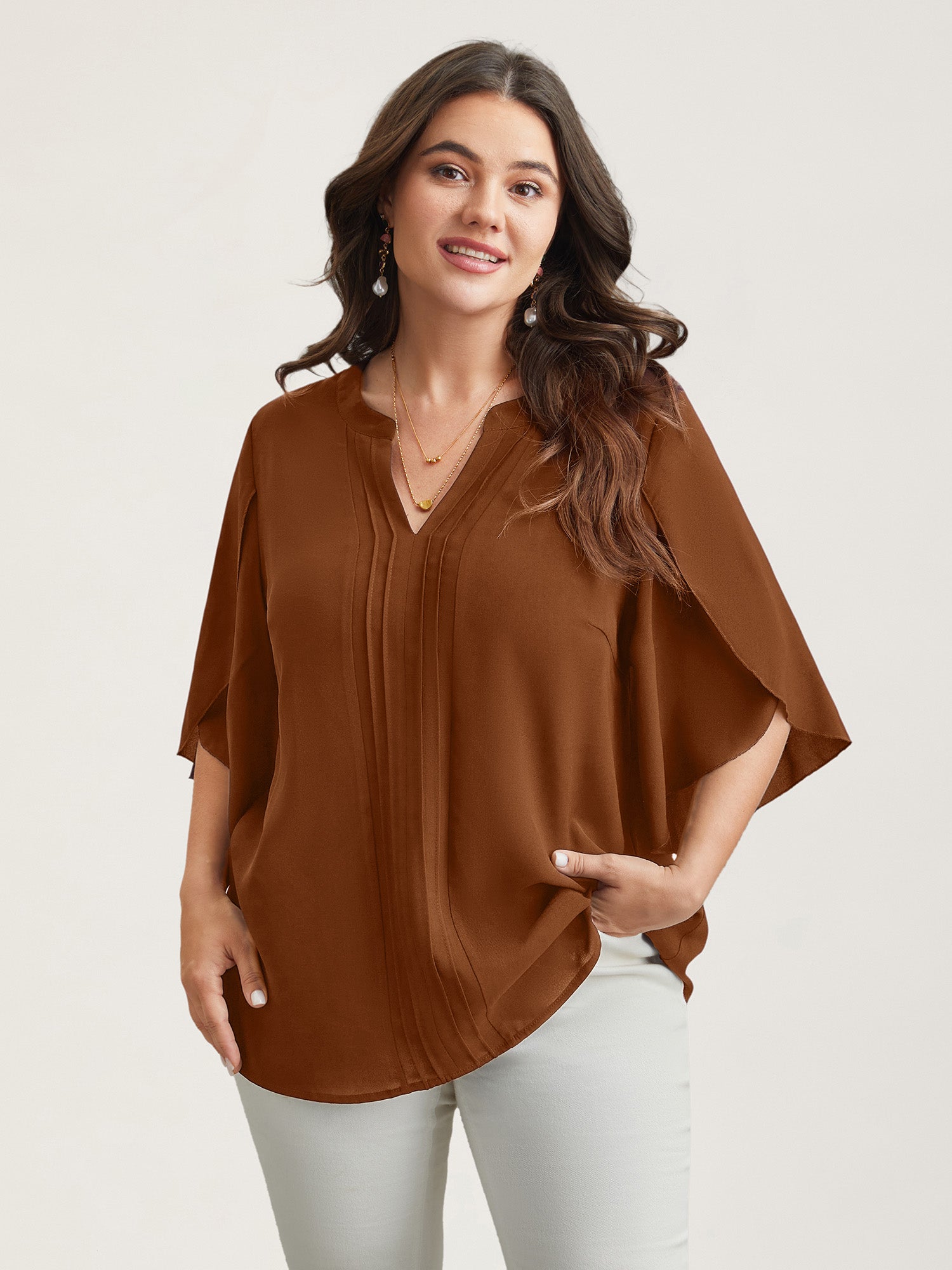 Petal Sleeve Toothpick Pleats Shirt