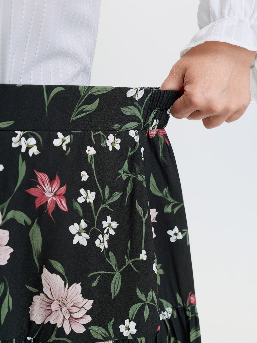 Floral Print Stretchy Waistband Maxi Skirt