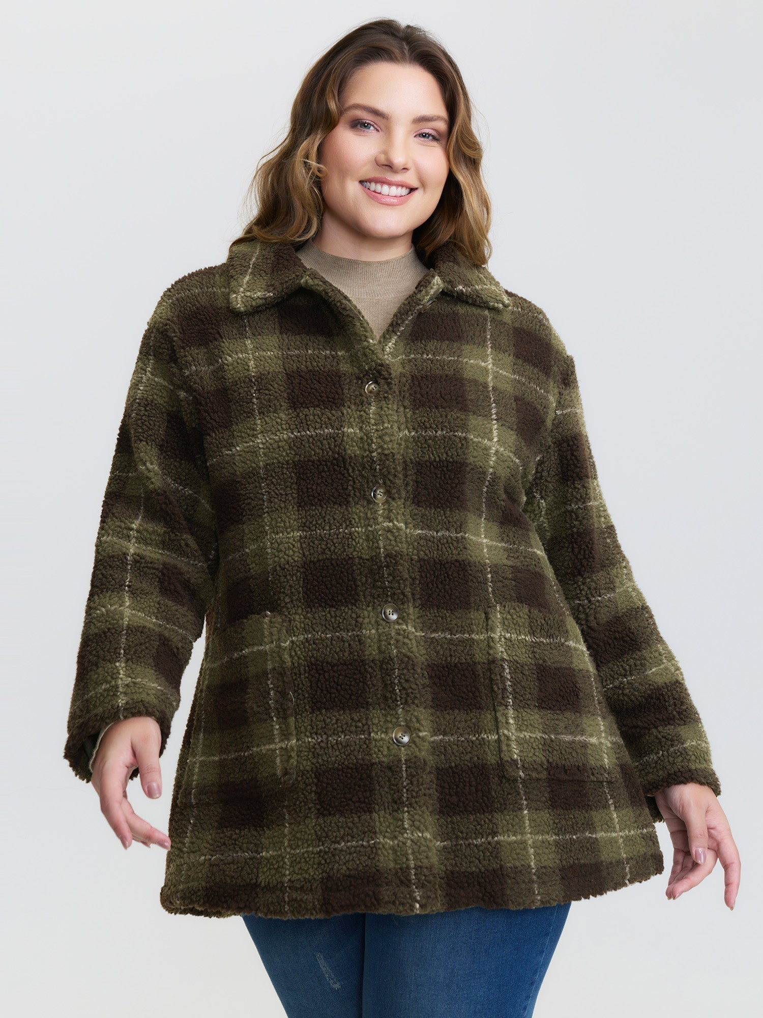Plaid Pockets Button-Down Coat