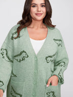 Jacquard Dinosaur Print Knit Cardigan