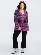 Fuzzy Plaid Pattern Button Knit Cardigan
