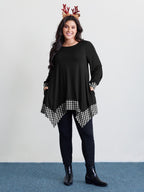 Supersoft Stretchy Checkered Asymmetrical Hem T-Shirt