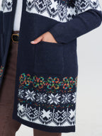 Boho Print Jacquard Hooded Knit Cardigan