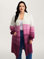 Colorblock Textured Folded Collar Knit Cardigan