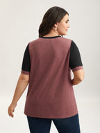 Stretchy Scalloped Lace Color Contrast T-Shirt
