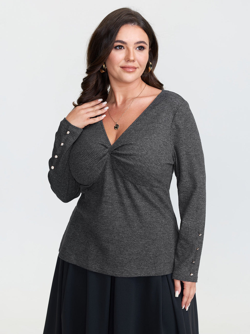 Stretchy Cross Neck Cutout Ribbed Knit Top