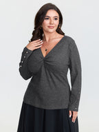 Stretchy Cross Neck Cutout Ribbed Knit Top