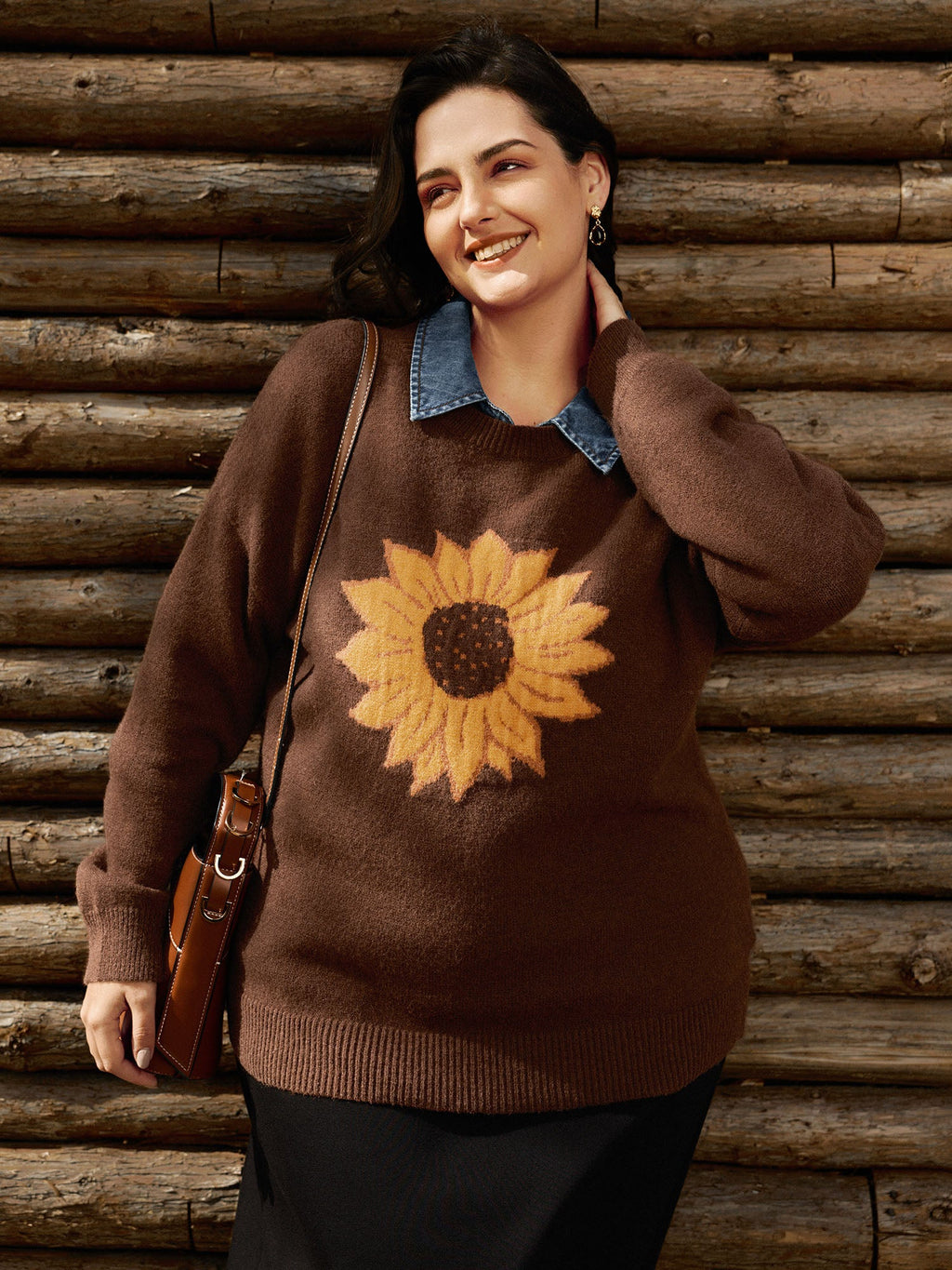 Supersoft Sunflower Pattern Round Neck Pullover