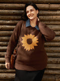 Supersoft Sunflower Pattern Round Neck Pullover