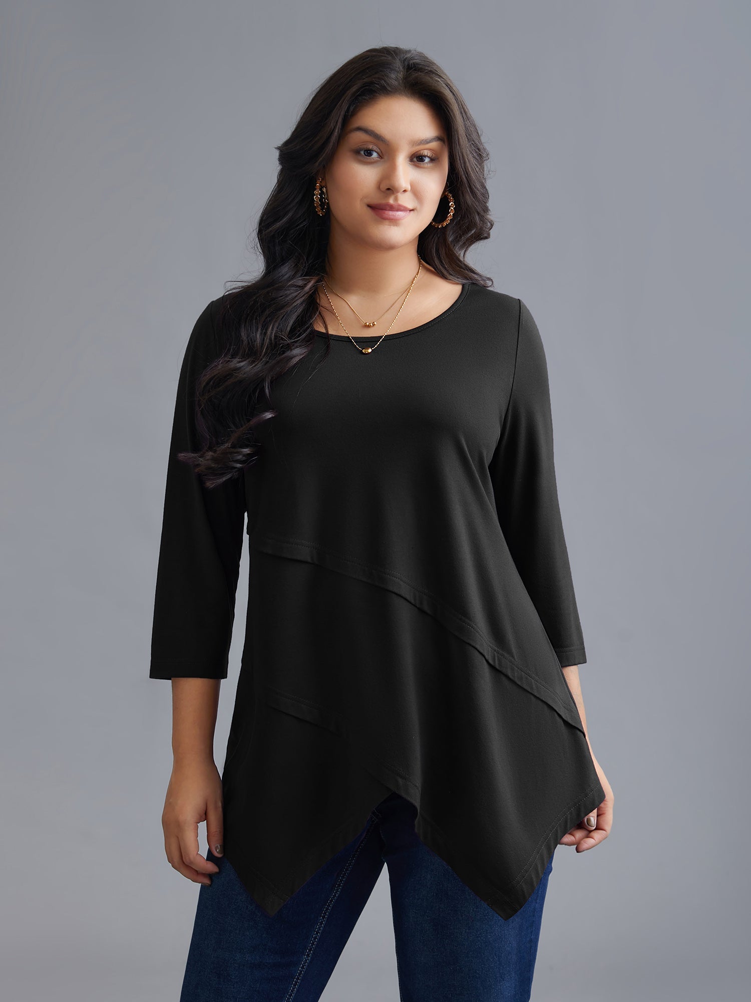 Asymmetrical Hem Overlap Long T-shirt