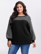 Stripe Boat Neck Balloon Sleeve Pullover