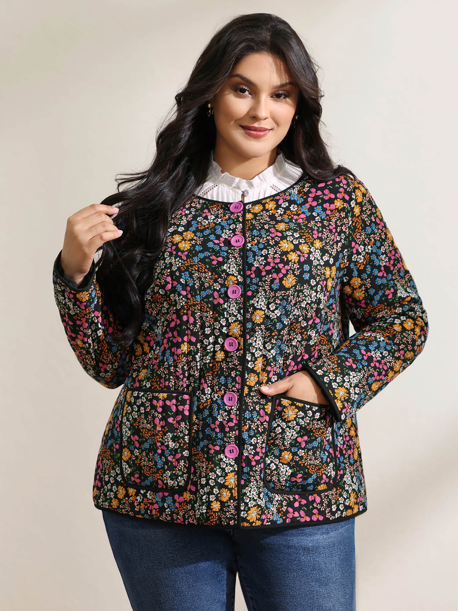 Floral Print Padded Cotton Jacket