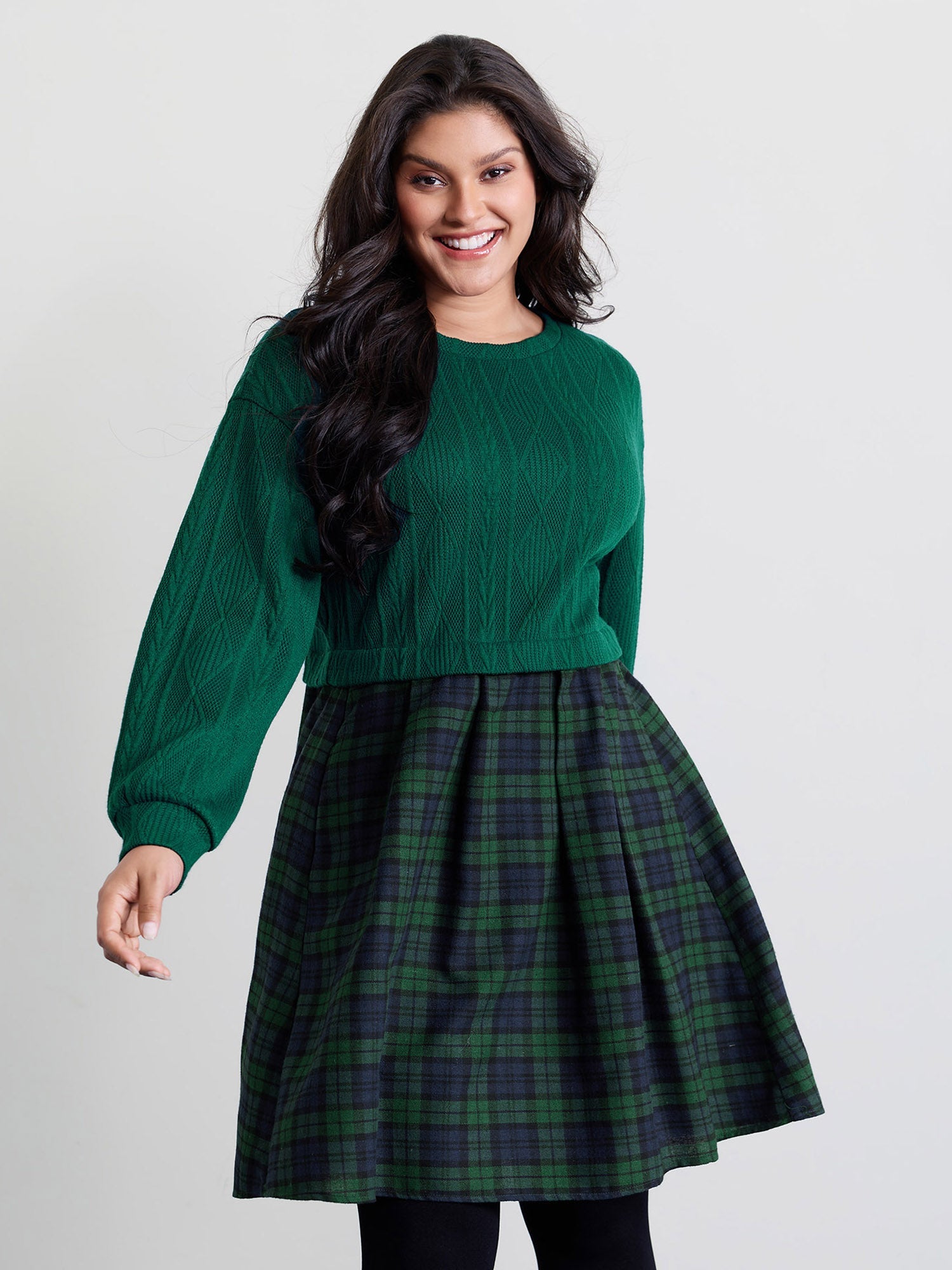 Layered Plaid Pockets Midi Dress