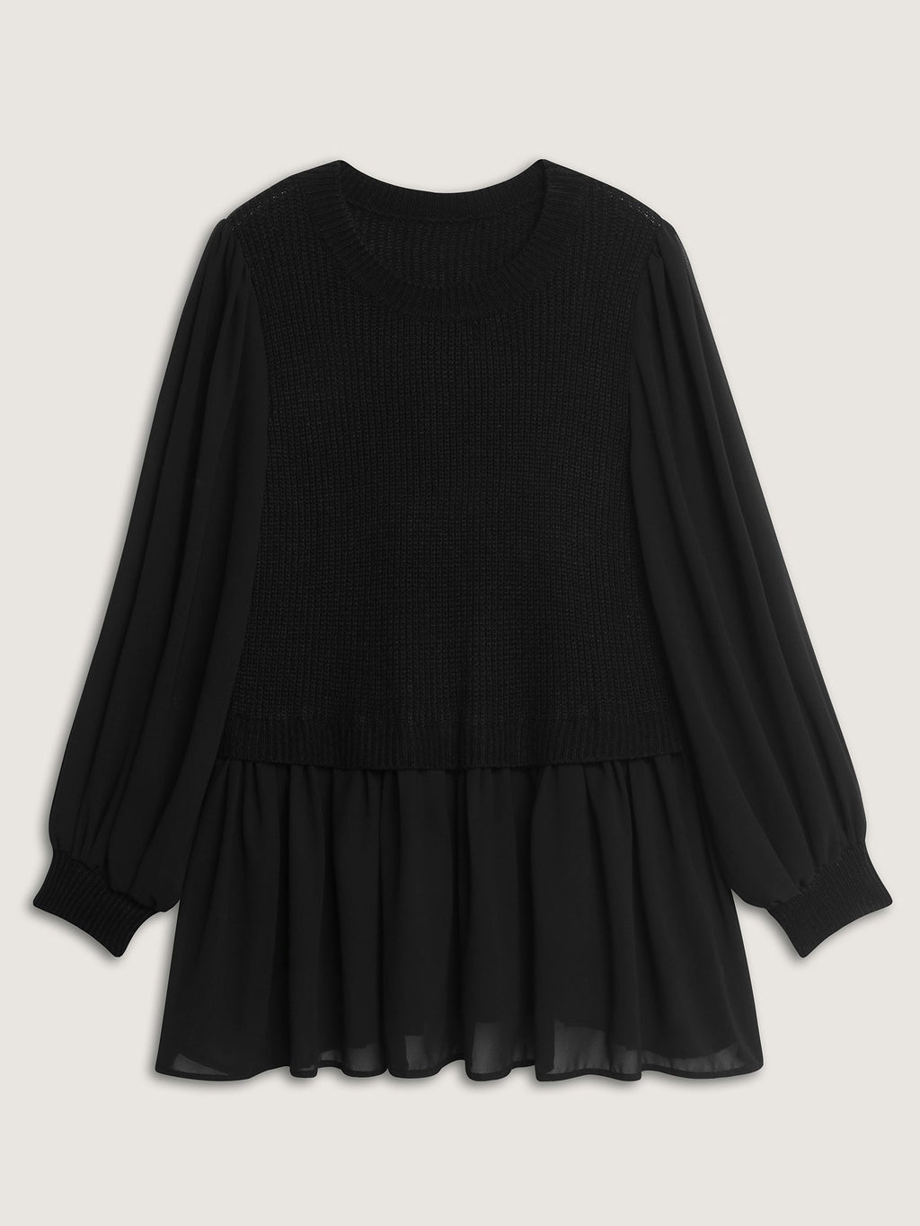 Balloon Sleeve Solid Twofer Sweater