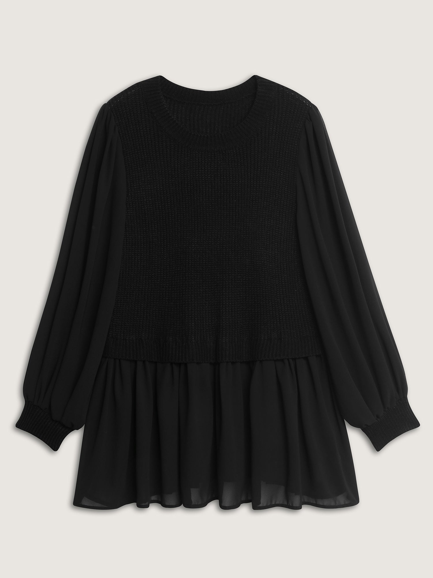 Balloon Sleeve Solid Twofer Sweater