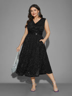 Sequin Surplice Neckline Sleeveless Midi Dress