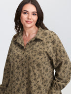 Corduroy Ruffled Button-Down Shirt