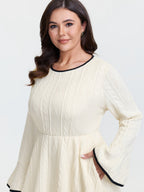 Textured Layered Hem Color Contrast Midi Dress