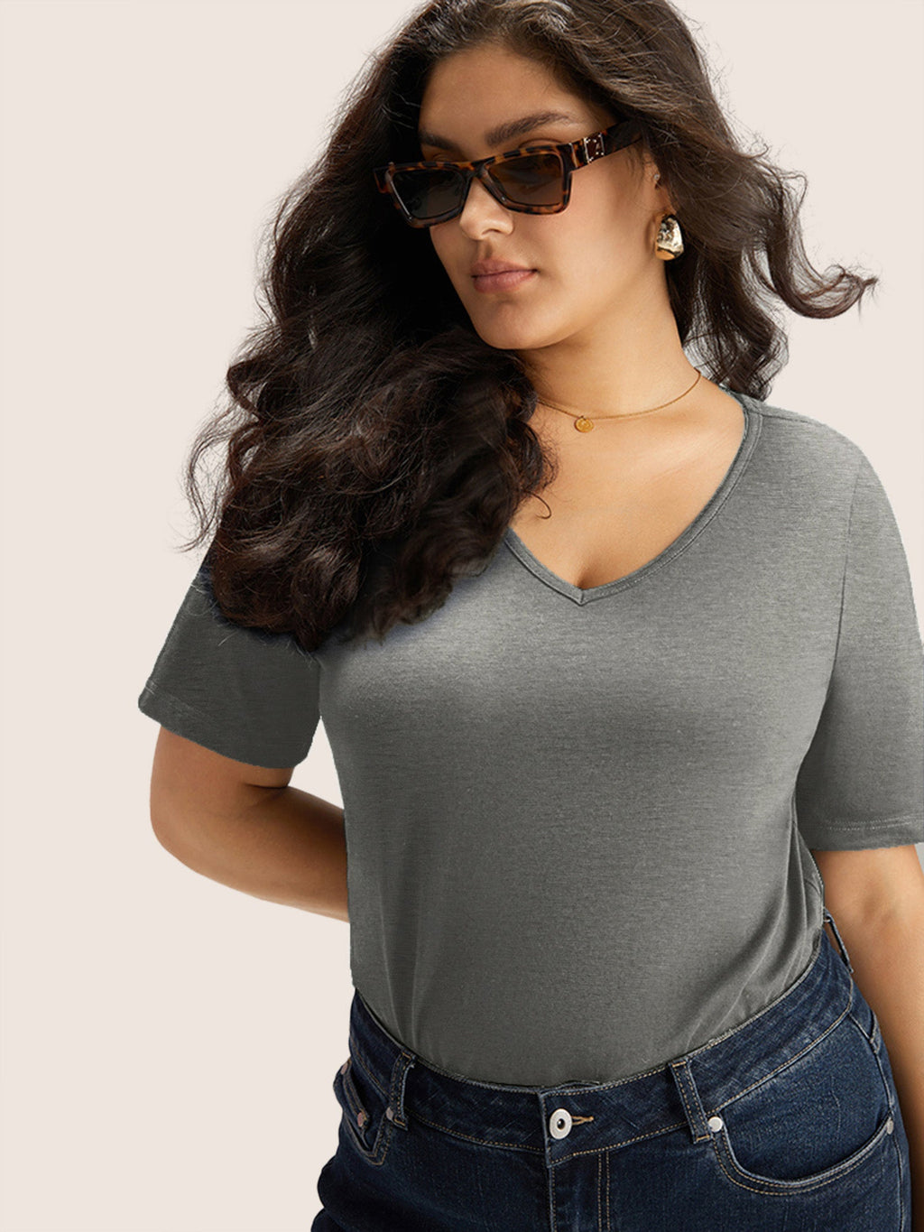 Cotton V Neck Plain Basic T-shirt