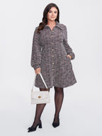 Color Fusion Checkered Print Shirt Dress