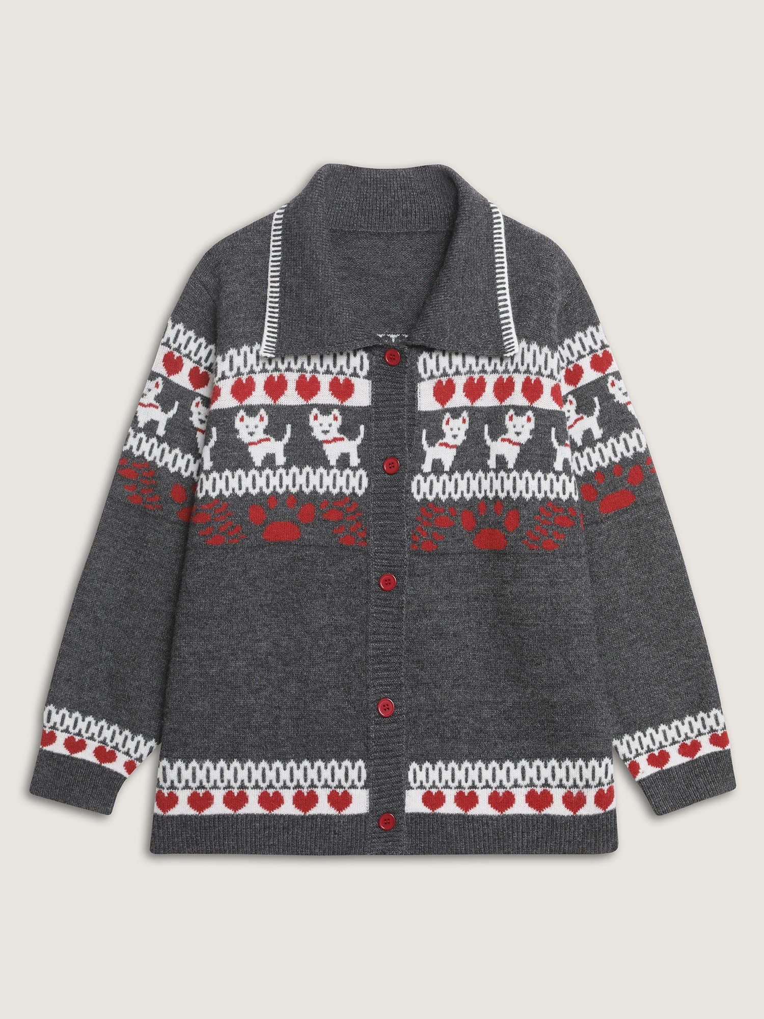 Animal Print Jacquard Polo Collar Knit Cardigan