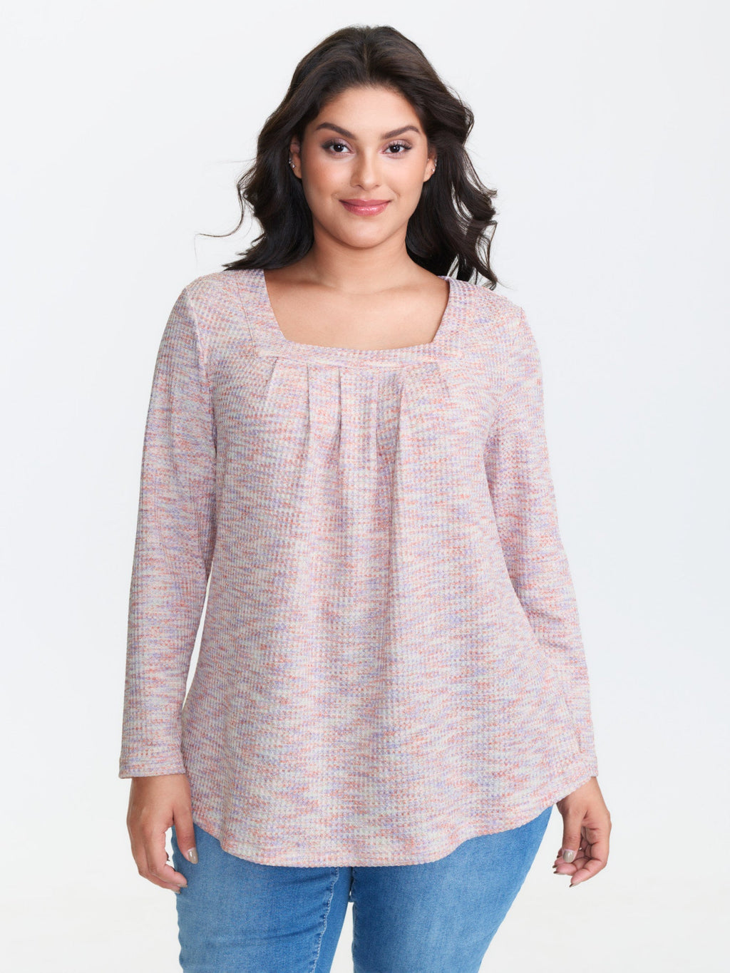 Textured Knit Pleated Neckline Top