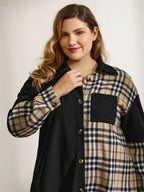 Corduroy Plaid Print Contrast Jacket