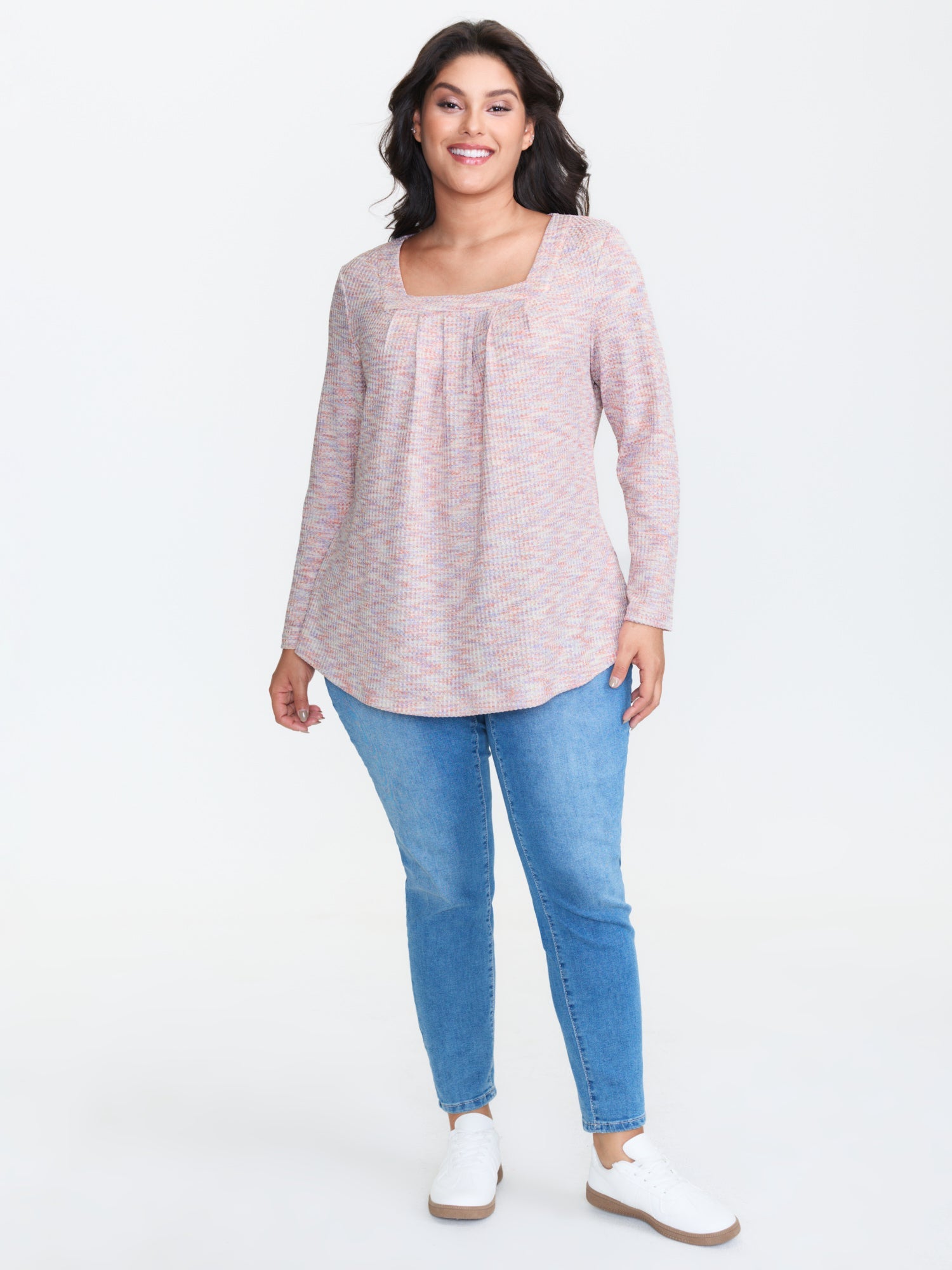 Textured Knit Pleated Neckline Top