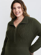 Zipper Front Fit and Flare Midi Sweater Dress