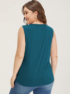 Heather Plicated Detail Square Neck Tank Top