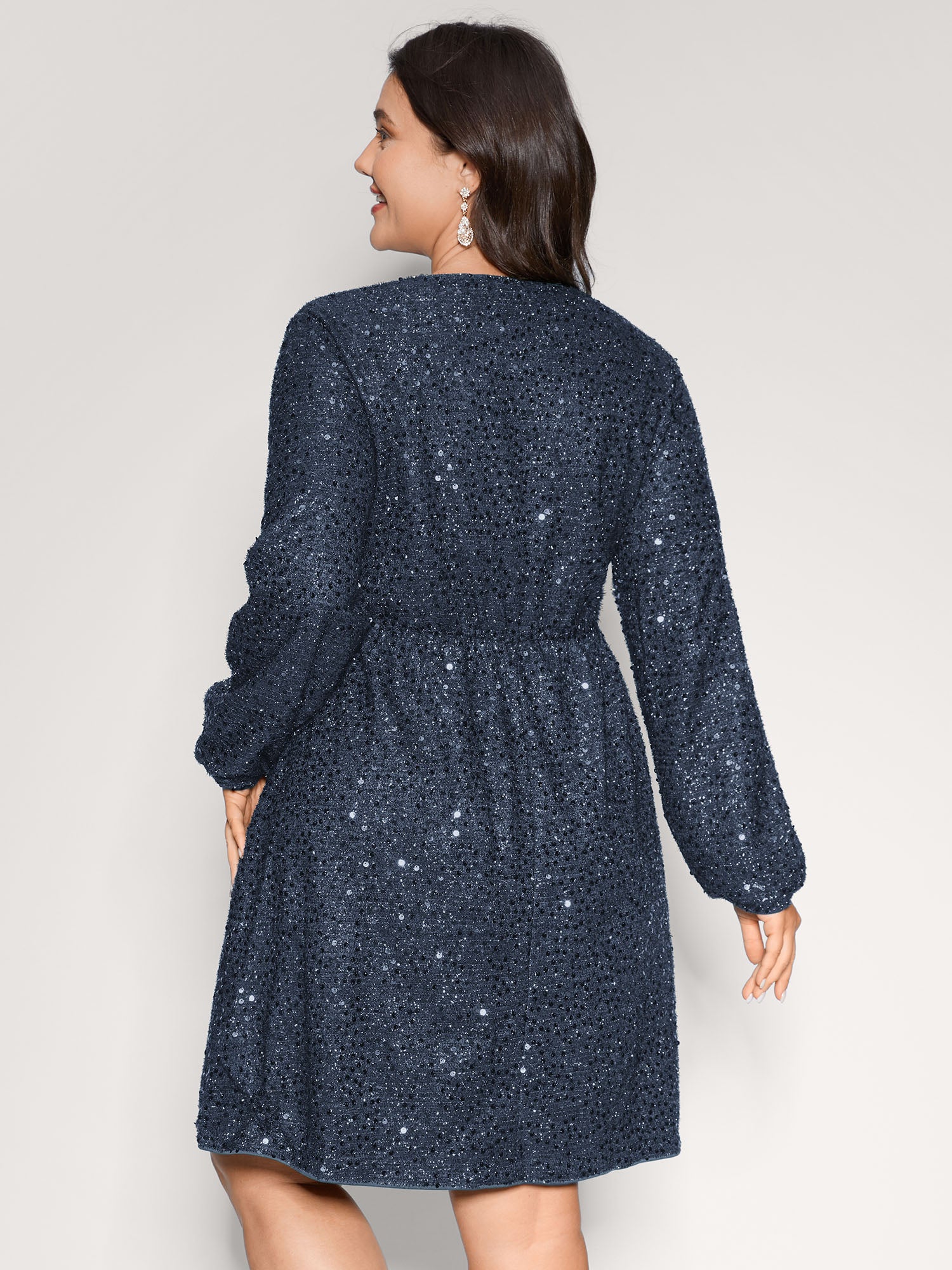 Shimmery Sequin V-Neck Knee Dress