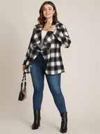 Plaid Waterfall Collar Open Front Coat