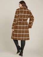 Plaid Lapel Collar Belted Pocket Coat