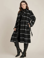 Plaid Lapel Collar Belted Pocket Coat